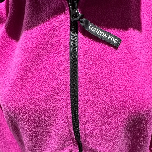 London Fog Fuchsia Fleece Jacket Black Ribbing Pockets Cinched Hem - Picture 8 of 10